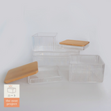 Sachi Clear Storage Boxes with Wood Cover (Set of 6)